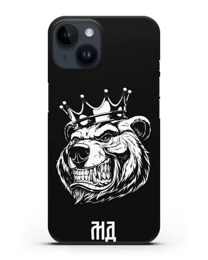 Чехол Медведь с короной с инициалами, фамилией силиконовый для iPhone 14