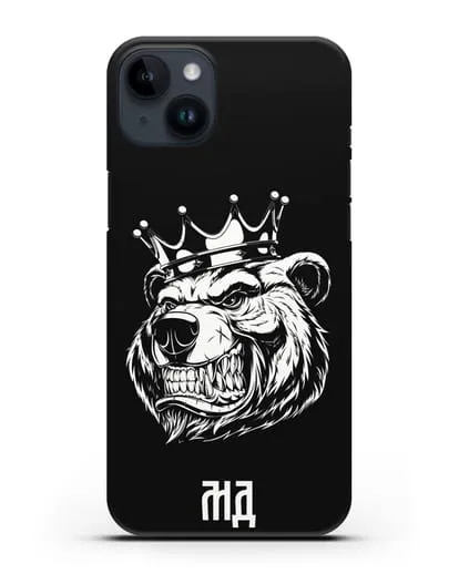 Чехол Медведь с короной с инициалами, фамилией силиконовый для iPhone 14 Plus