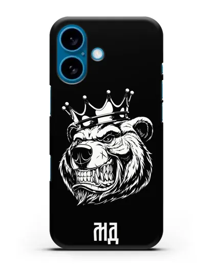 Чехол Медведь с короной с инициалами, фамилией силиконовый для iPhone 16