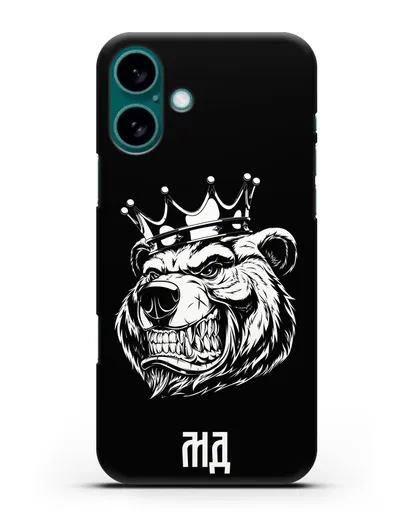 Чехол Медведь с короной с инициалами, фамилией силиконовый для iPhone 16 Plus