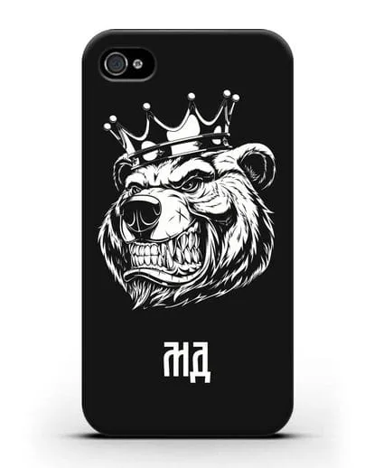 Чехол Медведь с короной с инициалами, фамилией силиконовый для iPhone 4/4s