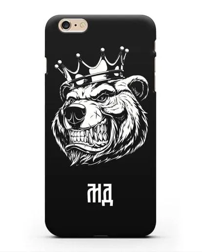 Чехол Медведь с короной с инициалами, фамилией силиконовый для iPhone 6 Plus