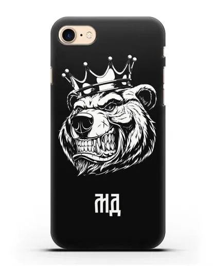 Чехол Медведь с короной с инициалами, фамилией силиконовый для iPhone 8