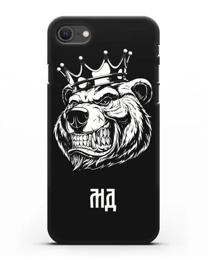 Чехол Медведь с короной с инициалами, фамилией силиконовый для iPhone SE 2020