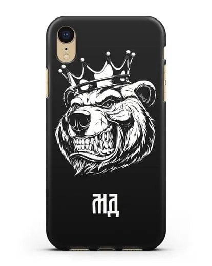 Чехол Медведь с короной с инициалами, фамилией силиконовый для iPhone XR