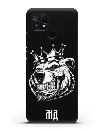 Чехол Медведь с короной с инициалами, фамилией силиконовый для Xiaomi Poco C40