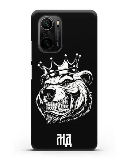 Чехол Медведь с короной с инициалами, фамилией силиконовый для Xiaomi Poco F3