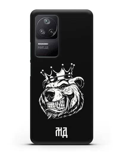 Чехол Медведь с короной с инициалами, фамилией силиконовый для Xiaomi Poco F4