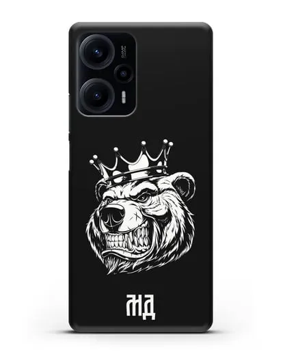 Чехол Медведь с короной с инициалами, фамилией силиконовый для Xiaomi Poco F5