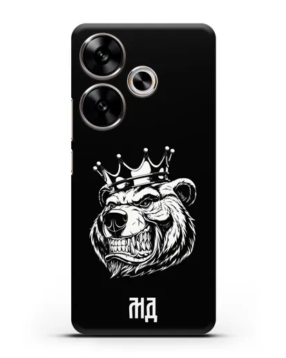 Чехол Медведь с короной с инициалами, фамилией силиконовый для Xiaomi Poco F6