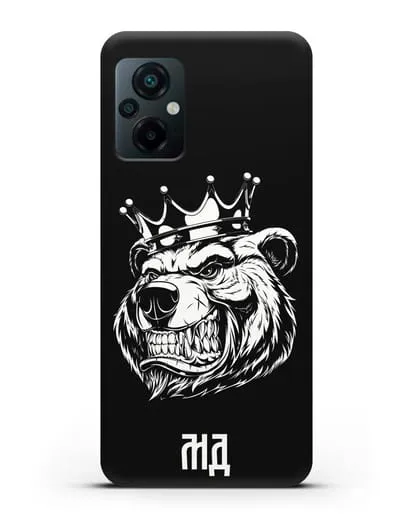 Чехол Медведь с короной с инициалами, фамилией силиконовый для Xiaomi Poco M5
