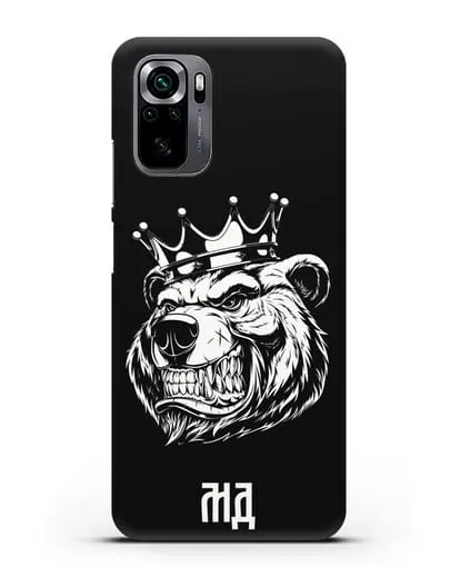 Чехол Медведь с короной с инициалами, фамилией силиконовый для Xiaomi Poco M5s