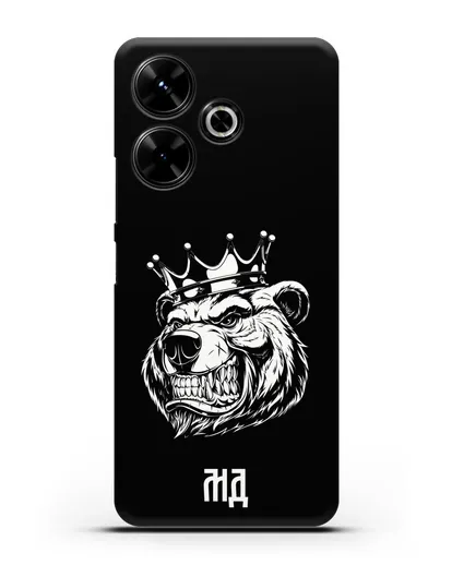 Чехол Медведь с короной с инициалами, фамилией силиконовый для Xiaomi Poco M6