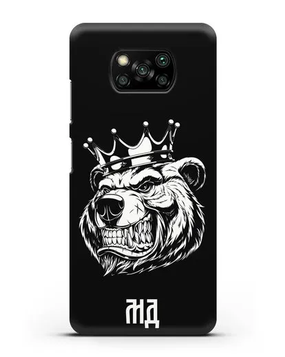 Чехол Медведь с короной с инициалами, фамилией силиконовый для Xiaomi Poco X3 Pro