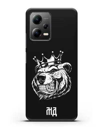 Чехол Медведь с короной с инициалами, фамилией силиконовый для Xiaomi Poco X5