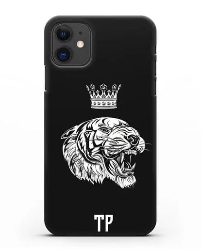 Чехол Тигр с короной с инициалами, фамилией силиконовый для iPhone 11