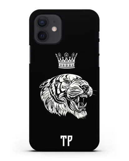 Чехол Тигр с короной с инициалами, фамилией силиконовый для iPhone 12