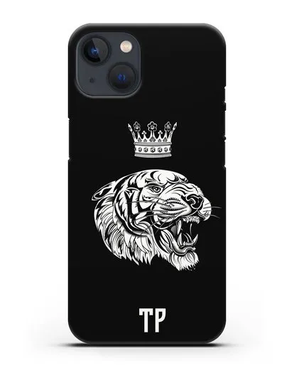 Чехол Тигр с короной с инициалами, фамилией силиконовый для iPhone 13