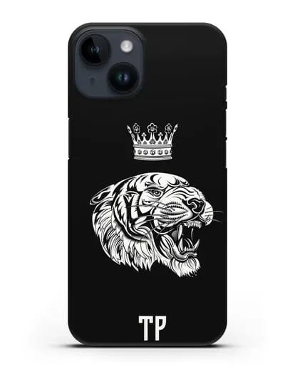 Чехол Тигр с короной с инициалами, фамилией силиконовый для iPhone 14