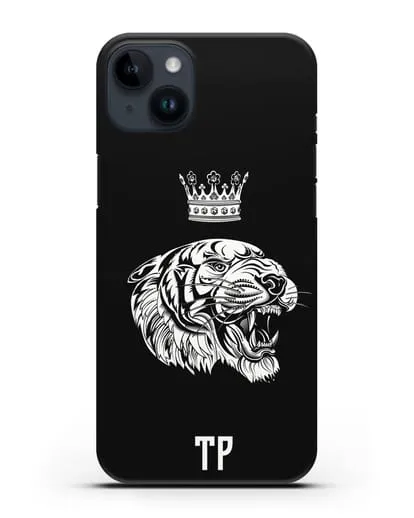 Чехол Тигр с короной с инициалами, фамилией силиконовый для iPhone 14 Plus