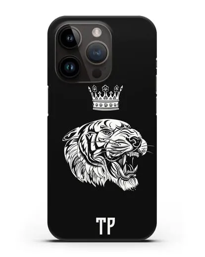 Чехол Тигр с короной с инициалами, фамилией силиконовый для iPhone 14 Pro
