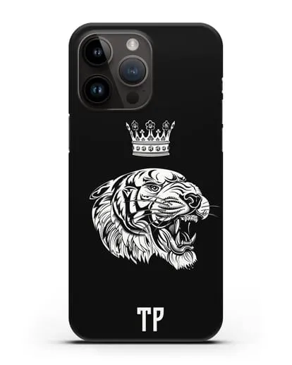 Чехол Тигр с короной с инициалами, фамилией силиконовый для iPhone 14 Pro Max