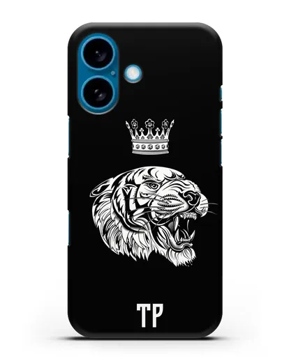 Чехол Тигр с короной с инициалами, фамилией силиконовый для iPhone 16
