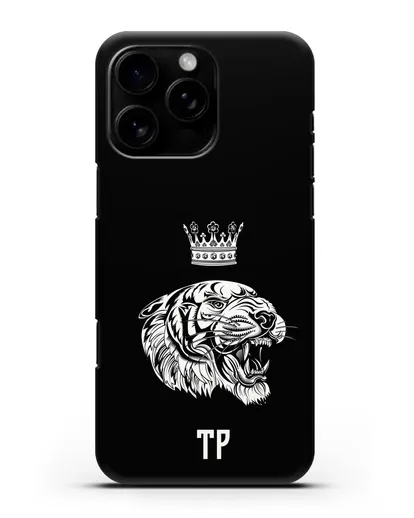 Чехол Тигр с короной с инициалами, фамилией силиконовый для iPhone 16 Pro Max