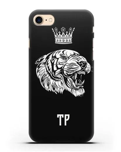 Чехол Тигр с короной с инициалами, фамилией силиконовый для iPhone 8