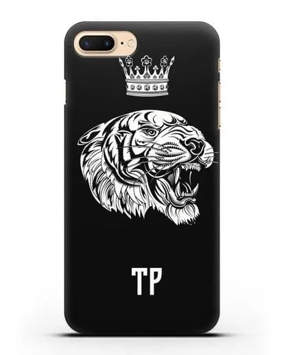 Чехол Тигр с короной с инициалами, фамилией силиконовый для iPhone 8 Plus