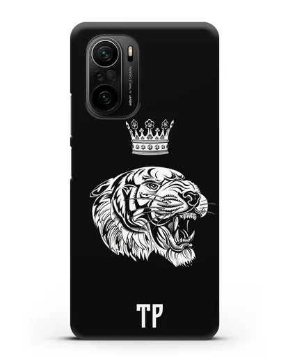 Чехол Тигр с короной с инициалами, фамилией силиконовый для Xiaomi Poco F3