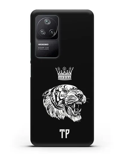 Чехол Тигр с короной с инициалами, фамилией силиконовый для Xiaomi Poco F4