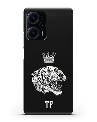 Чехол Тигр с короной с инициалами, фамилией силиконовый для Xiaomi Poco F5