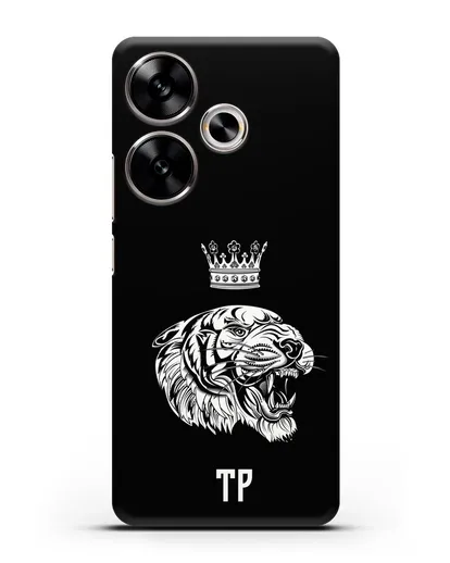 Чехол Тигр с короной с инициалами, фамилией силиконовый для Xiaomi Poco F6