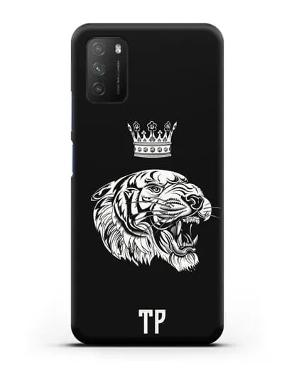 Чехол Тигр с короной с инициалами, фамилией силиконовый для Xiaomi Poco M3