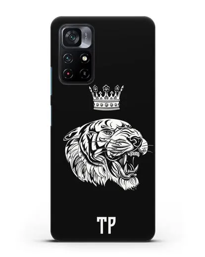 Чехол Тигр с короной с инициалами, фамилией силиконовый для Xiaomi Poco M4 Pro 5G