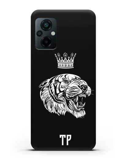 Чехол Тигр с короной с инициалами, фамилией силиконовый для Xiaomi Poco M5