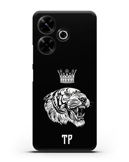 Чехол Тигр с короной с инициалами, фамилией силиконовый для Xiaomi Poco M6