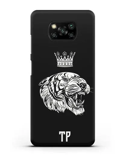 Чехол Тигр с короной с инициалами, фамилией силиконовый для Xiaomi Poco X3