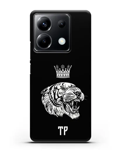 Чехол Тигр с короной с инициалами, фамилией силиконовый для Xiaomi Poco X6