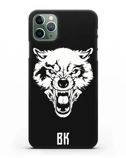 Чехол Волк с короной с инициалами, фамилией силиконовый для iPhone 11 Pro