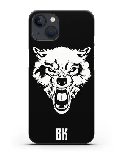 Чехол Волк с короной с инициалами, фамилией силиконовый для iPhone 13