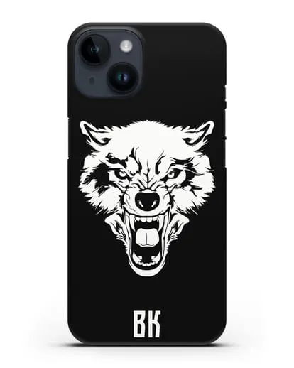Чехол Волк с короной с инициалами, фамилией силиконовый для iPhone 14