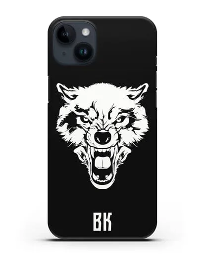 Чехол Волк с короной с инициалами, фамилией силиконовый для iPhone 14 Plus