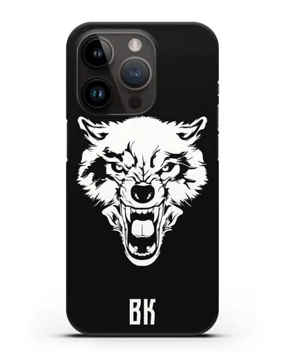 Чехол Волк с короной с инициалами, фамилией силиконовый для iPhone 14 Pro