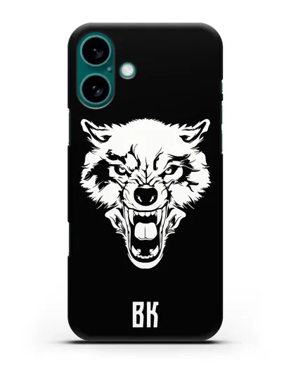 Чехол Волк с короной с инициалами, фамилией силиконовый для iPhone 16 Plus