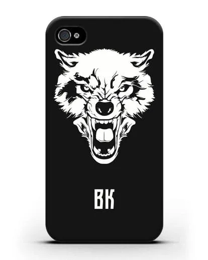 Чехол Волк с короной с инициалами, фамилией силиконовый для iPhone 4/4s