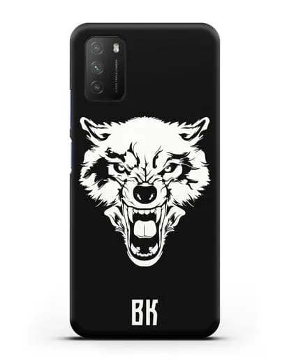 Чехол Волк с короной с инициалами, фамилией силиконовый для Xiaomi Poco M3
