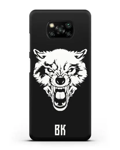 Чехол Волк с короной с инициалами, фамилией силиконовый для Xiaomi Poco X3