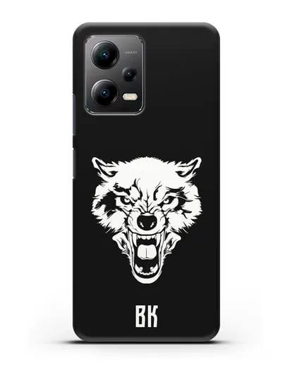 Чехол Волк с короной с инициалами, фамилией силиконовый для Xiaomi Poco X5